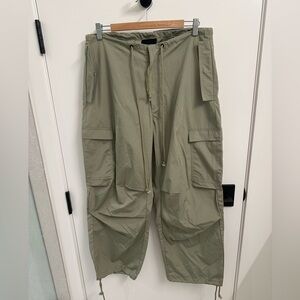 Local European Olive Cargo Pants with Drawstring Waist